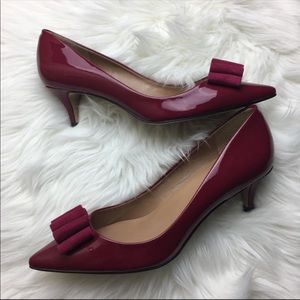 Talbots red patent leather bow kitten heels